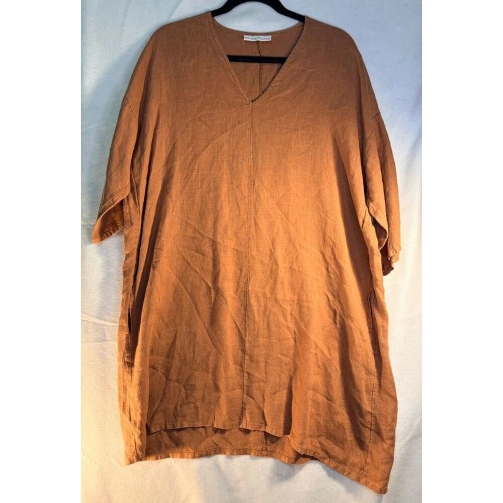 Bryn Walker Women's Linen Dress Tunic Burnt Orange Size XS Oversized Lagenlook